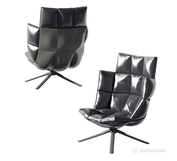 Modern Black Leather Office Chair With Geometric Design And Metal Base 3d model 