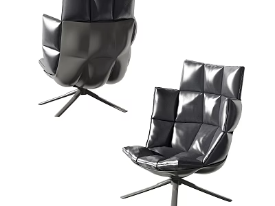 Modern Black Leather Office Chair With Geometric Design And Metal Base 3d model