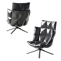 Modern Black Leather Office Chair With Geometric Design And Metal Base