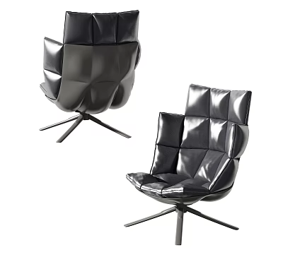 Modern Black Leather Office Chair With Geometric Design And Metal Base 3d model