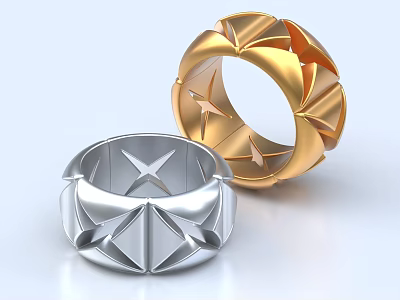 Modern Gold And Silver Rings With Geometric Star Pattern Fashion Jewelry 3d model