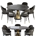 Modern Round Dining Table Set With Black Tabletop Gold Legs And Lattice Pattern Chairs 3d model