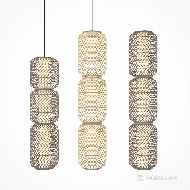 Modern Stacked Cylindrical Pendant Lights With Woven Mesh Design For Interior Decor 3d model