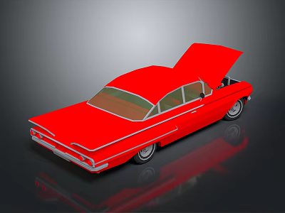 Red Classic Car with Open Hood Vintage Design and Shiny Exterior 3d model
