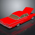 Red Classic Car with Open Hood Vintage Design and Shiny Exterior