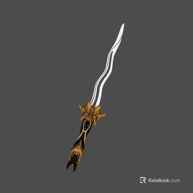 Ornate Decorative Sword With Golden Accents Black Handle And White Blade 3d model 