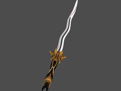 Ornate Decorative Sword With Golden Accents Black Handle And White Blade 3d model
