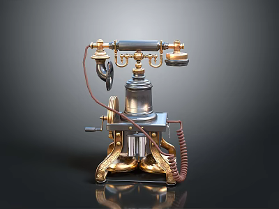 Vintage Brass Telephone Classic Electronic Appliance With Retro Handset And Coiled Cable Design 3d model