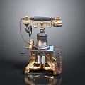 Vintage Brass Telephone Classic Electronic Appliance With Retro Handset And Coiled Cable Design