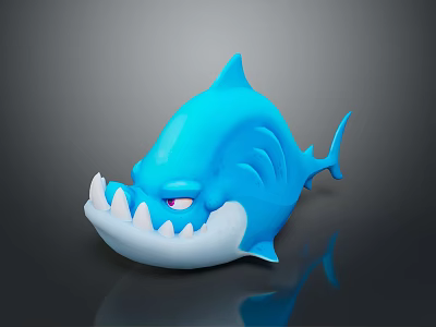 Blue Shark Toy With Sharp Teeth Red Eyes White Belly And Gray Background 3d model Blue Shark Toy With Sharp Teeth Red Eyes White Belly And Gray Background 3d model