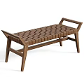 Modern Wooden Public Bench With Woven Seat And Sturdy Frame Design