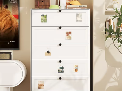 White Chest of Drawers With Decorative Photos In Modern Living Room Interior 3d model