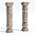 Classical Stone Columns With Carved Details Intact And Broken Design Elements 3d model