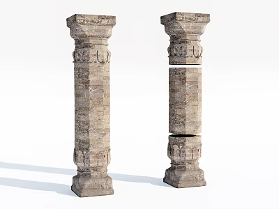 Classical Stone Columns With Carved Details Intact And Broken Design Elements 3d model