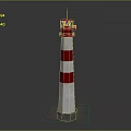 Tall Red And White Striped Lighthouse Architectural Design With Red Top And Base