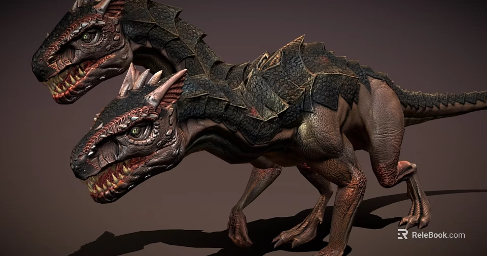 Ferocious Scaled Horned Dinosaur Like Creatures With Sharp Teeth And Rough Skin Texture 3d model 