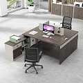 Modern Office Desk With Computer Monitor Keyboard Mouse Notebook And Storage Drawers