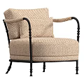 Beige Woven Single Sofa With Black Metal Armrests And Soft Cushions