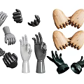 Men's Hand Models with Different Poses and Materials Including Wooden Plastic and Gloved