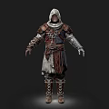 Hooded Man In Medieval Fantasy Warrior Outfit With Leather Cloth And Metal Accents
