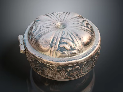 Decorative Ornament Set With Carved Metallic Box And Floral Patterns For Home Decor 3d model