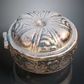 Decorative Ornament Set With Carved Metallic Box And Floral Patterns For Home Decor