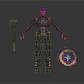 Captain America In Blue Star Uniform With Shield Hammer And Standing Pose