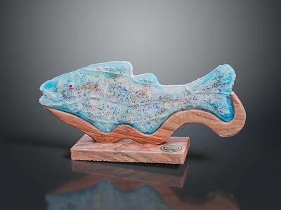 Blue Fish Shaped Decorative Living Supplies With Resin Body And Wooden Base 3d model