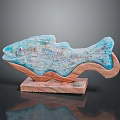 Blue Fish Shaped Decorative Living Supplies With Resin Body And Wooden Base