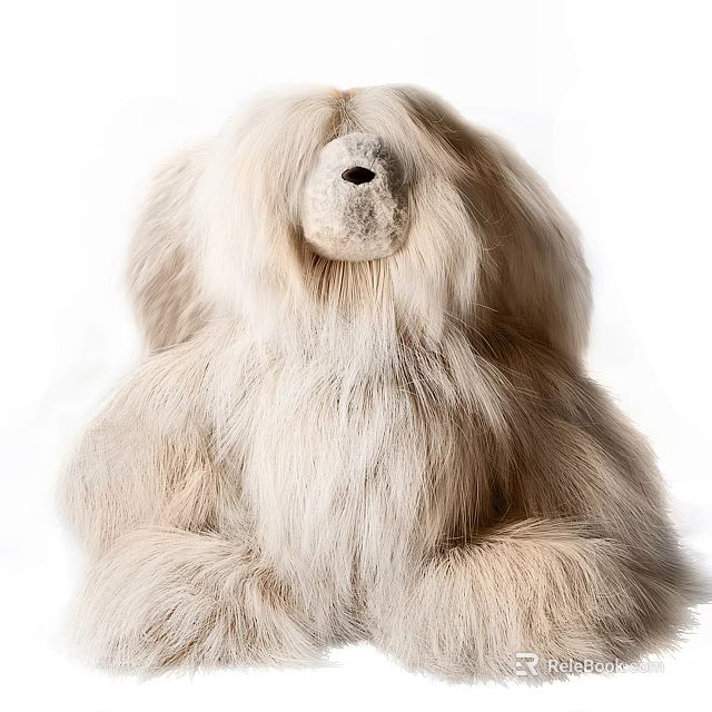 Soft Light Beige Gorilla Plush Doll With Fluffy Fur In Sitting Position 3d model 