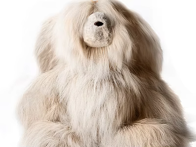 Soft Light Beige Gorilla Plush Doll With Fluffy Fur In Sitting Position 3d model