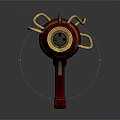 Vintage Red And Gold Metallic Weapon With Spiral Design And Handle