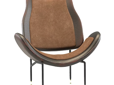 Modern Brown Fabric Accent Chair With Leather Trim And Metal Legs 3d model