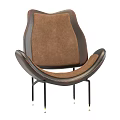 Modern Brown Fabric Accent Chair With Leather Trim And Metal Legs