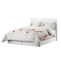 Stylish Double Bed With White Headboard And Red Floral Pattern Bedding 3d model