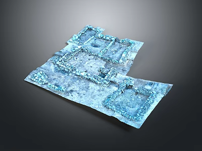Ancient Building Ruins 3D Model With Blue Brick Stone And Square Structure Design 3d model