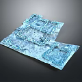 Ancient Building Ruins 3D Model With Blue Brick Stone And Square Structure Design
