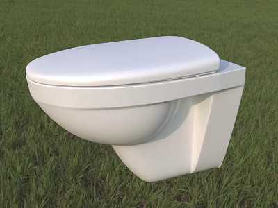 White Toilet Bowl with Closed Lid Placed on Green Grass Field 3d model