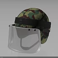 Camouflage Pattern Protective Helmet With Transparent Face Visor And Straps 3d model