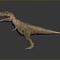 3D Rendered Tyrannosaurus Rex Character Standing with Open Mouth Exposed Teeth on Dark Background