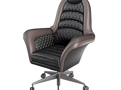 Modern Leather Office Chair With Diamond Pattern Black Brown Design And Metal Base Wheels 3d model