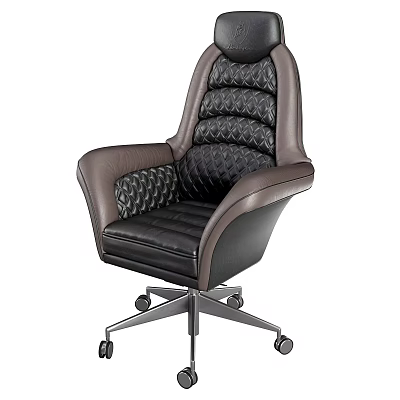 Modern Leather Office Chair With Diamond Pattern Black Brown Design And Metal Base Wheels 3d model