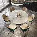 Elegant Dining Table Set With Round Table Green Chairs Wall Decor And Shelves 3d model