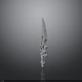 White 3D Model Weapon With Sharp Blade And Intricate Hilt Design