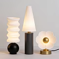 Modern Table Lamps Featuring Wave Shade Black Base Gray Cylinder And Flower Design
