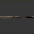 Three Wooden Boats With Oars On Shiny Surface Against Dark Background
