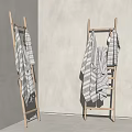 Wooden Bathroom Cabinet Rack With Hanging Striped Towels For Bathroom Storage Organizer