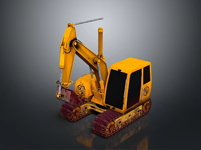 Yellow Tracked Excavator With Cab And Mechanical Arm On Dark Background 3d model