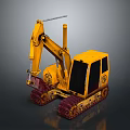 Yellow Tracked Excavator With Cab And Mechanical Arm On Dark Background