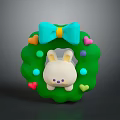 Cute Green Decorative Wreath With White Rabbit Blue Bow And Colorful Hearts